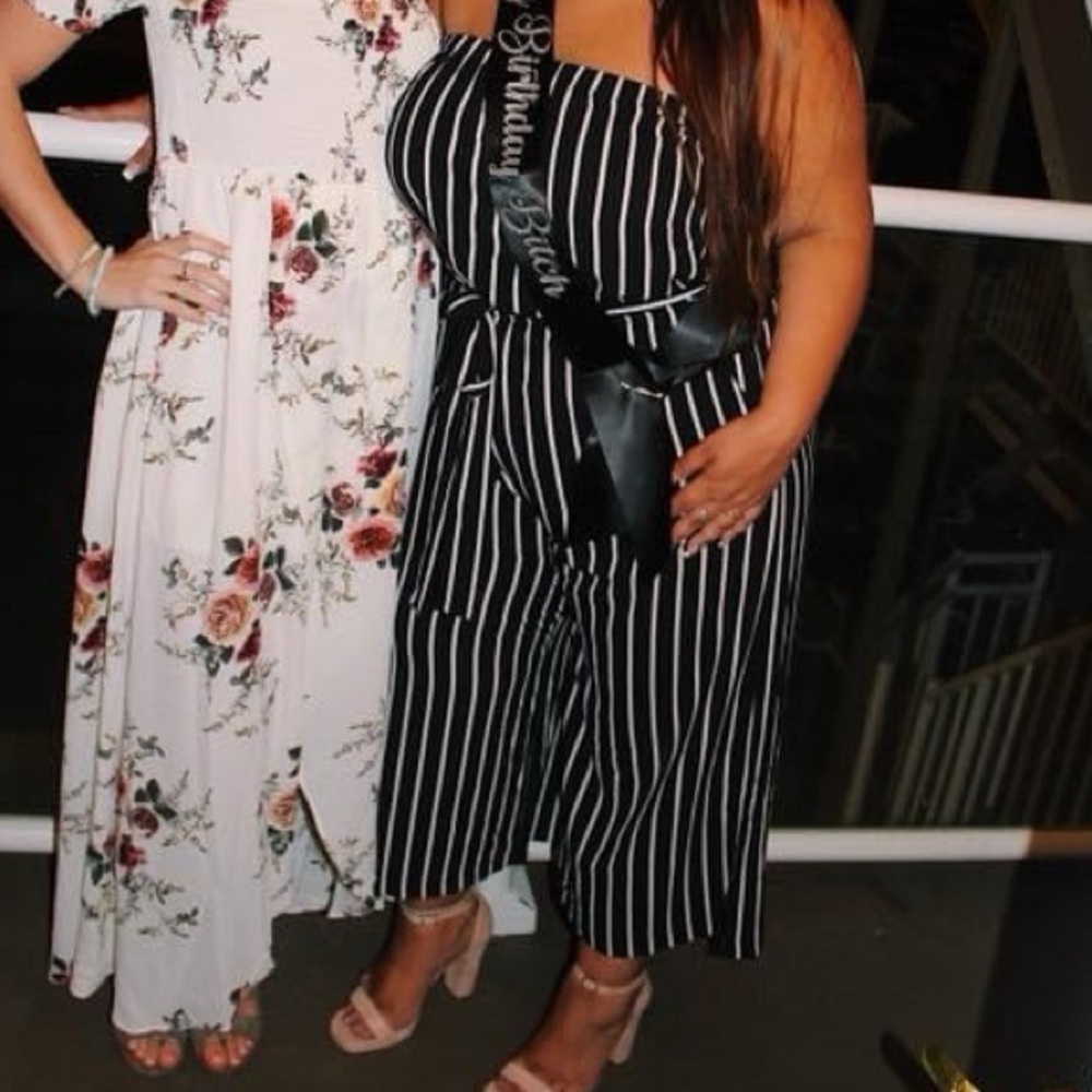 Black and white pinstripe jumpsuit